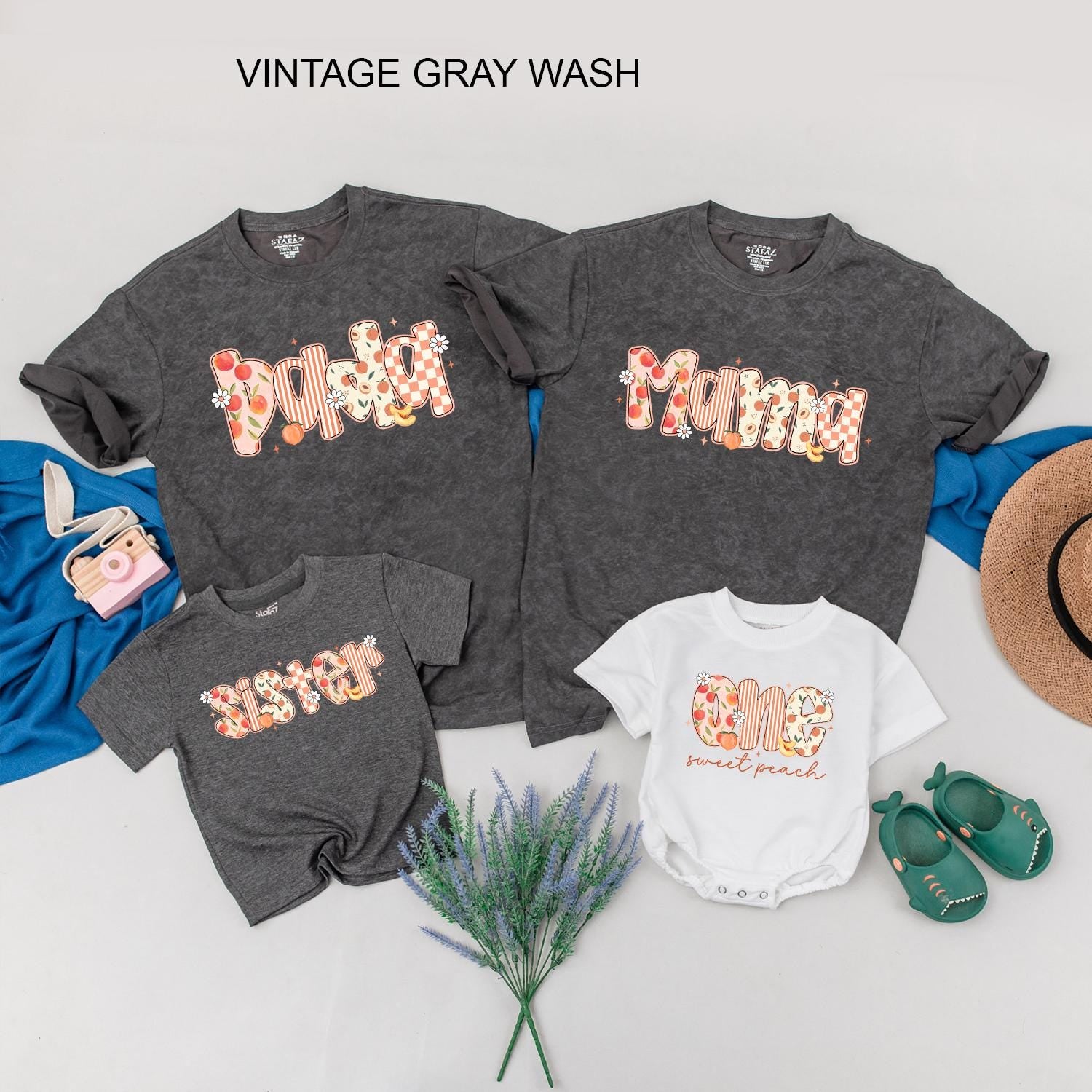 One Sweet Peach 1st Birthday Shirt for Baby Girl Matching Peach Party Outfits for Family Mommy and Me Tees Cute Floral Orange Pink White