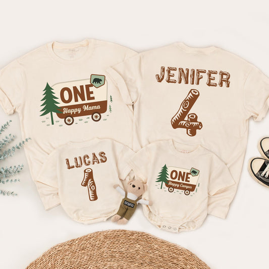 Matching Happy Camper 1st Birthday Shirts, Family Camping Outfits, Baby Boy or Girl First Birthday Tee, Mommy & Me, Toddler Camp Party