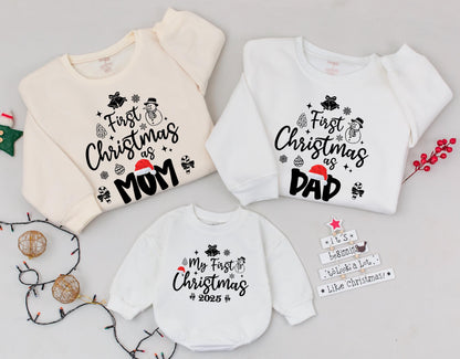 First Christmas As Family Matching Sweatshirts Red Santa Hat 2025 Merry Mama Dad Mom Baby Romper