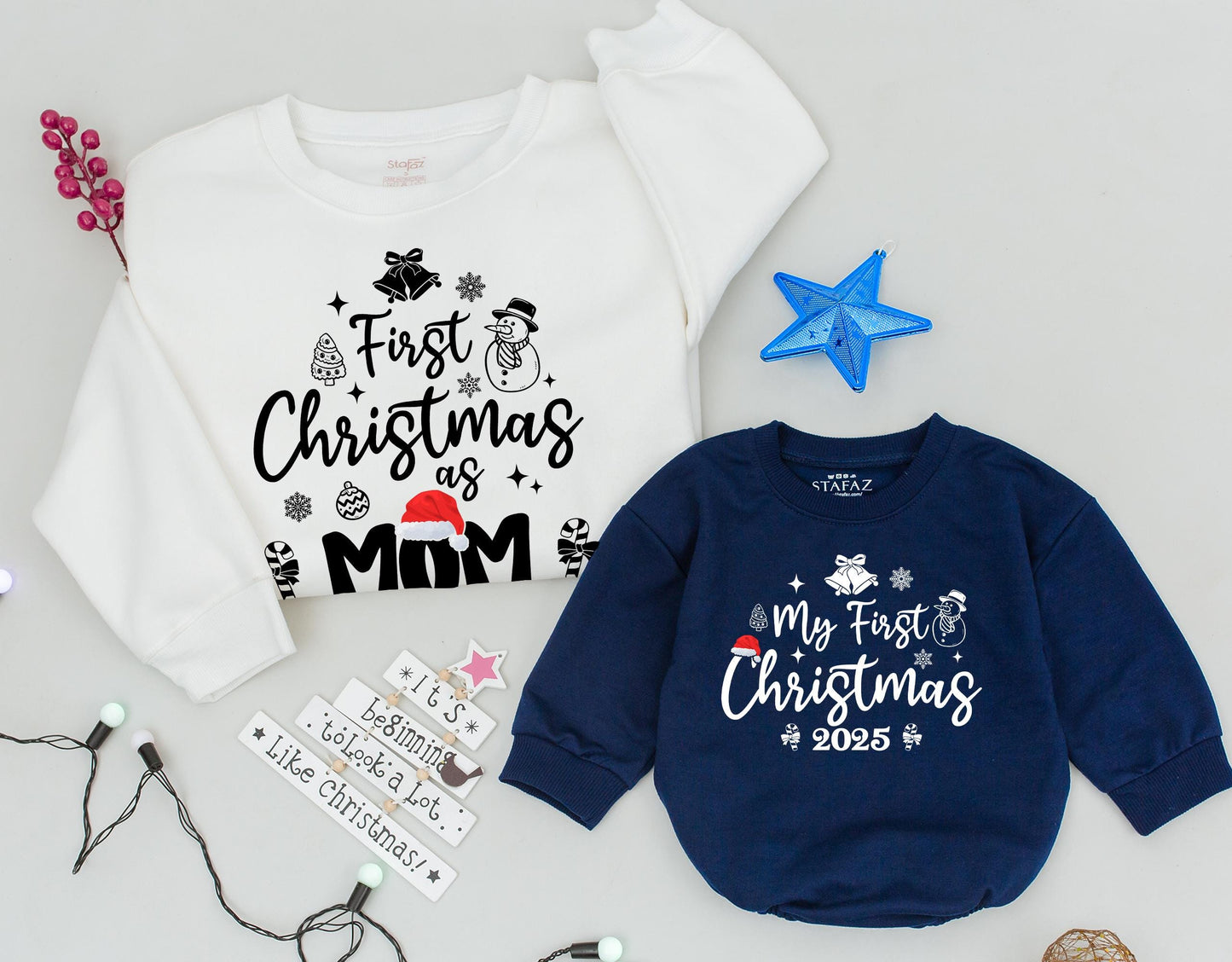 First Christmas As Family Matching Sweatshirts Red Santa Hat 2025 Merry Mama Dad Mom Baby Romper