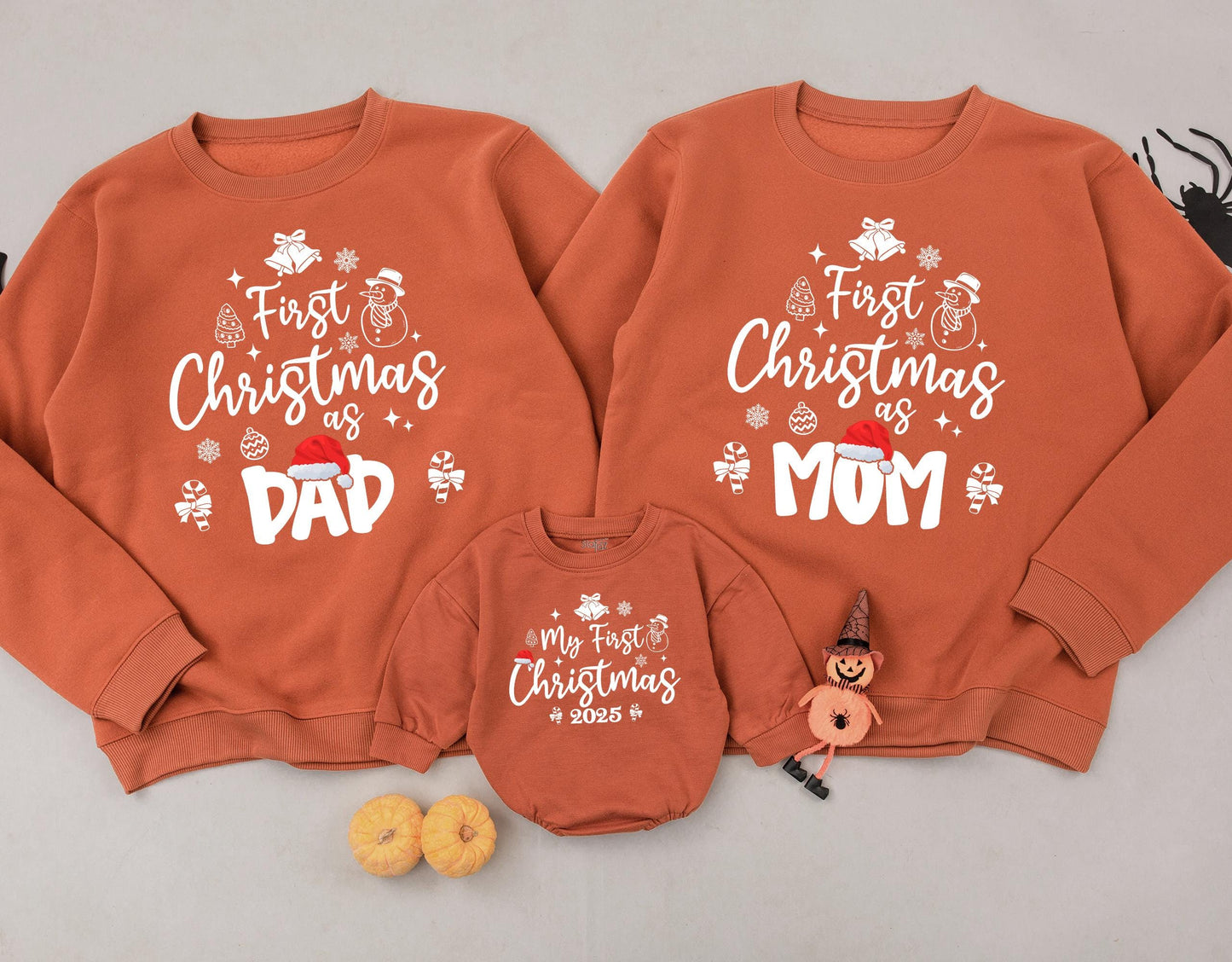 First Christmas As Family Matching Sweatshirts Red Santa Hat 2025 Merry Mama Dad Mom Baby Romper