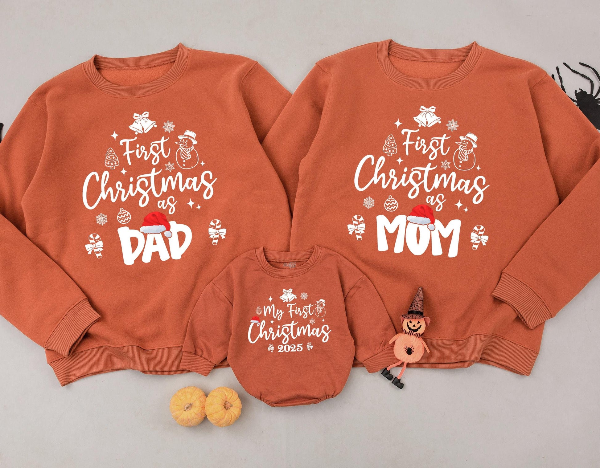First Christmas As Family Matching Sweatshirts Red Santa Hat 2025 Merry Mama Dad Mom Baby Romper