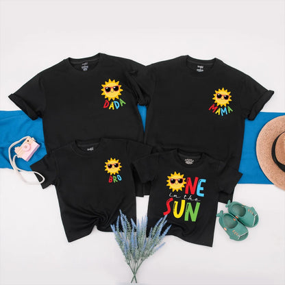 Custom First Birthday Family Matching Shirts Yellow Sun Sunglasses Outfit Baby Toddler Kids Summer Party Celebration Gift