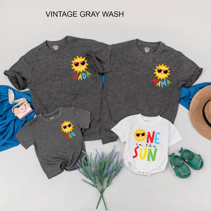 Custom First Birthday Family Matching Shirts Yellow Sun Sunglasses Outfit Baby Toddler Kids Summer Party Celebration Gift