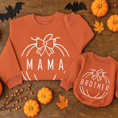 One Little Pumpkin First Birthday Family Matching Sweatshirts Cute Bow Graphic for Mom Dad Brother Sister Toddler Baby Fall Party Outfits