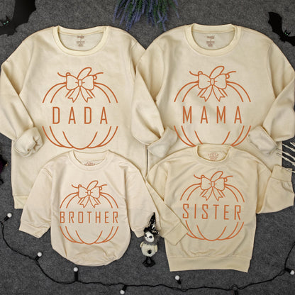 One Little Pumpkin First Birthday Family Matching Sweatshirts Cute Bow Graphic for Mom Dad Brother Sister Toddler Baby Fall Party Outfits