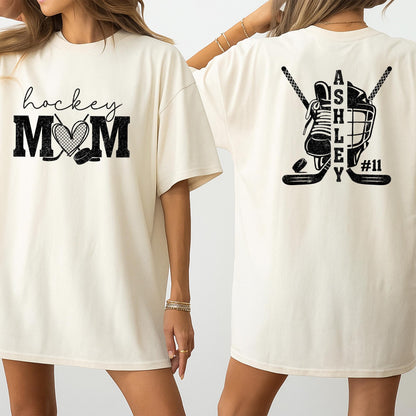 Custom Hockey Mom Shirt with Kid Name and Number Bold Sports Design Ashley #11 Personalized Hockey Mom Tee for Game Day Spirit