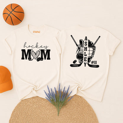 Custom Hockey Mom Shirt with Kid Name and Number Bold Sports Design Ashley #11 Personalized Hockey Mom Tee for Game Day Spirit