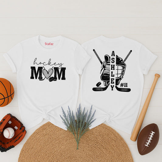 Custom Hockey Mom Shirt with Kid Name and Number Bold Sports Design Ashley #11 Personalized Hockey Mom Tee for Game Day Spirit