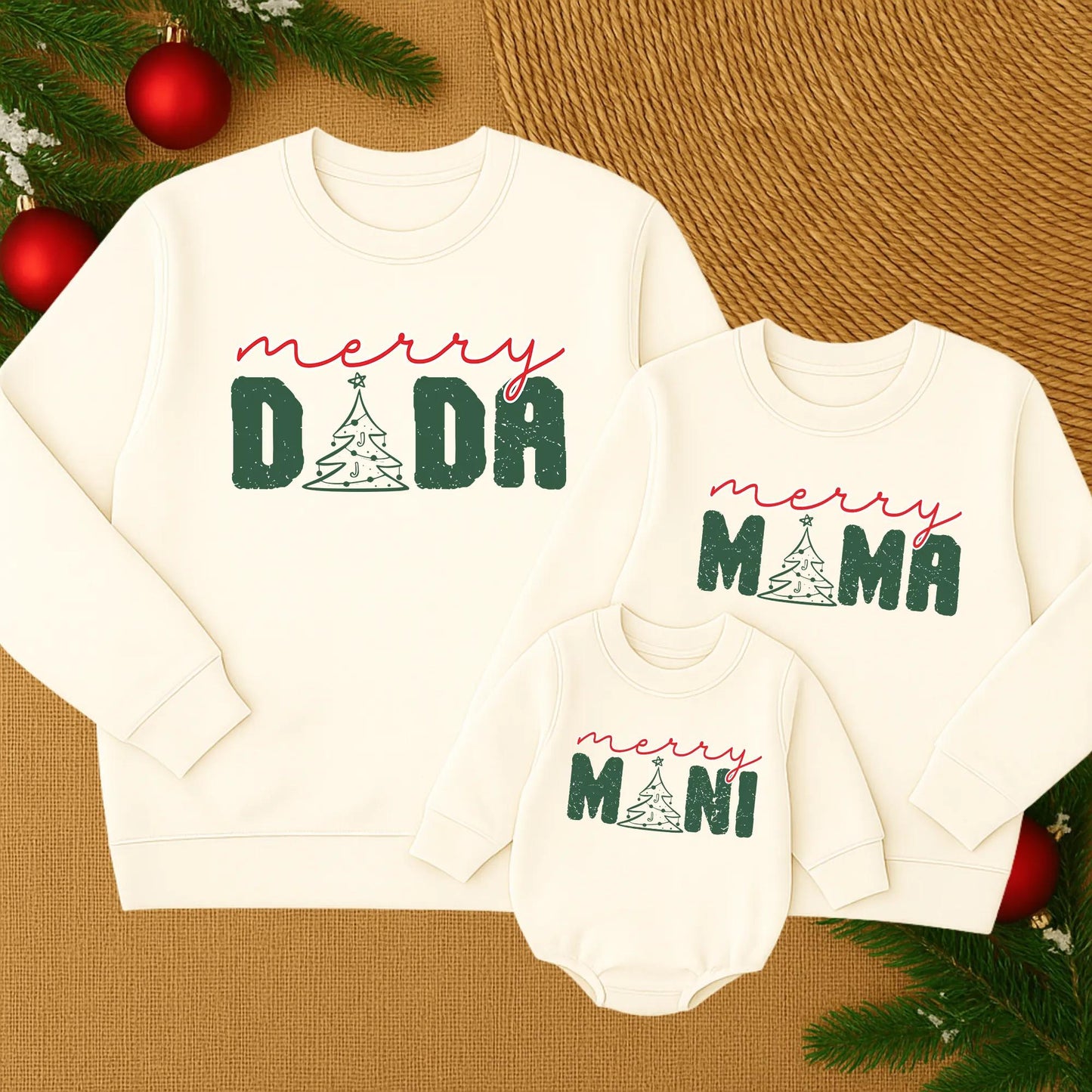Merry Mama and Mini Christmas Sweatshirt Set, Festive Mom Daughter Matching Outfits, Vintage Style Holiday Sweatshirts, Santa Baby Girl Outfit (139 chars)