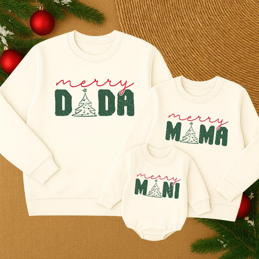 Merry Mama and Mini Christmas Sweatshirt Set, Festive Mom Daughter Matching Outfits, Vintage Style Holiday Sweatshirts, Santa Baby Girl Outfit (139 chars)
