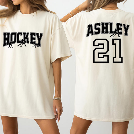Personalized Hockey Shirt with Your Name & Number, Bold Black White Design Ice Hockey Player Team Fan Game Day Gift for Mom Coach Lover Apparel