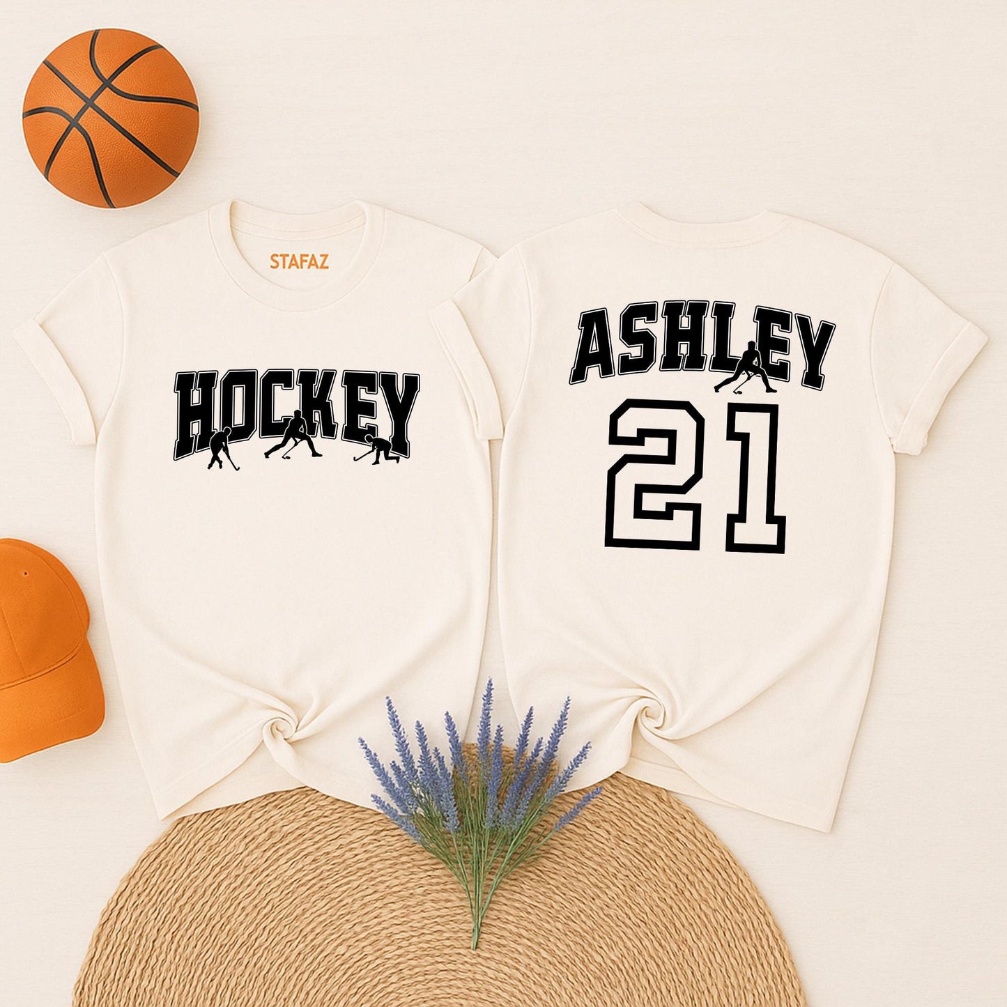 Personalized Hockey Shirt with Your Name & Number, Bold Black White Design Ice Hockey Player Team Fan Game Day Gift for Mom Coach Lover Apparel