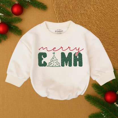 Merry CAMA Christmas Baby Romper with Tree Design Festive Newborn Outfit, Baby Bubble Romper, First Christmas, Cozy Outfit Gift