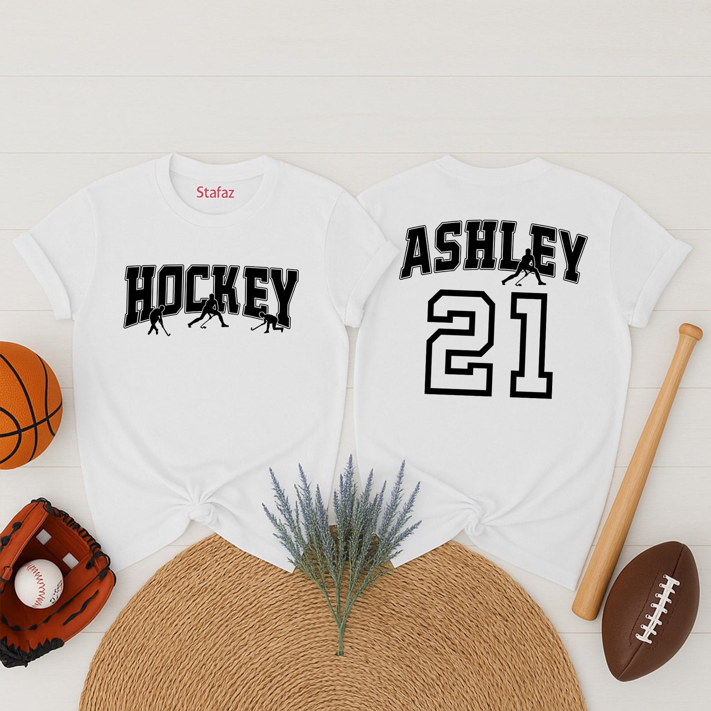 Personalized Hockey Shirt with Your Name & Number, Bold Black White Design Ice Hockey Player Team Fan Game Day Gift for Mom Coach Lover Apparel