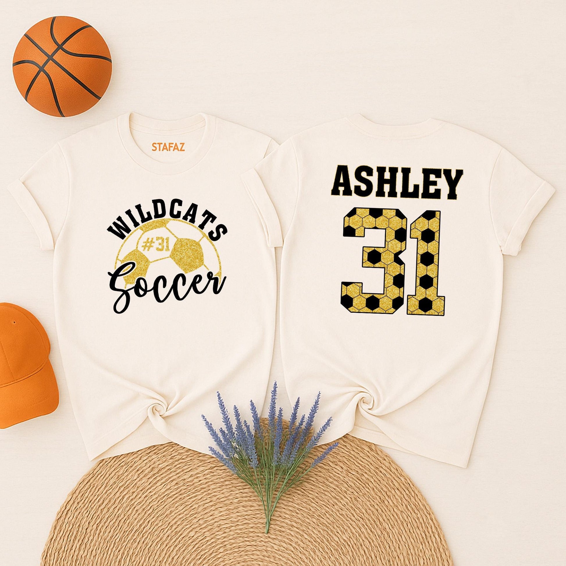 Custom Glitter Hexagon Soccer Player Shirt Wildcats #31 Script Name Personalized Game Day Spirit Outfit Ashley