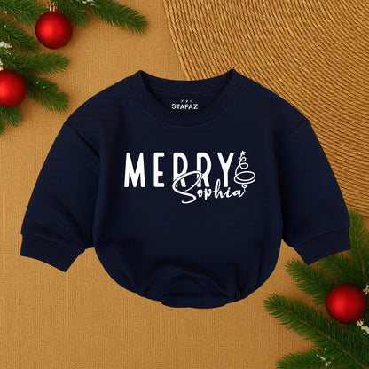 Custom Merry Sophia Christmas Baby Romper, First Christmas Outfit, Personalized Holiday Baby Bubble, Santa Baby Clothes