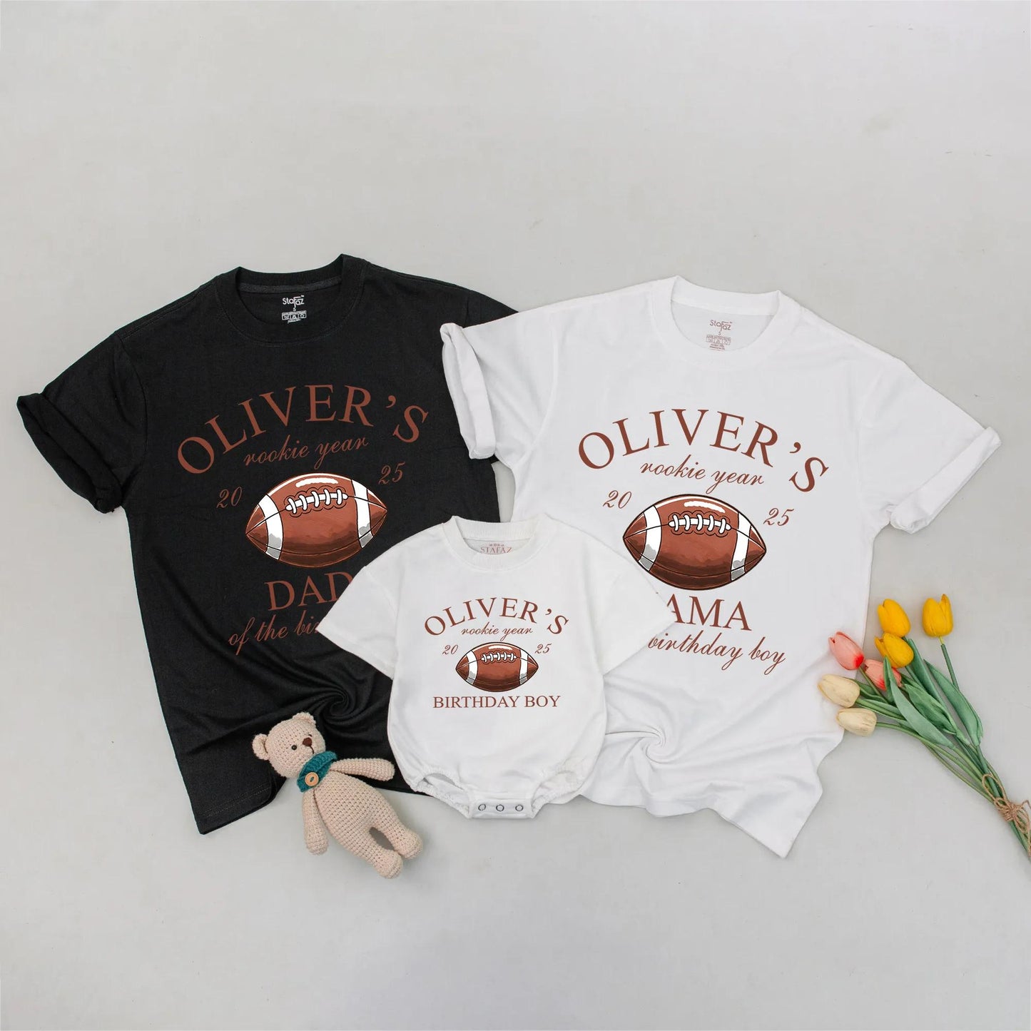 Rookie Year Football Birthday Family Matching Shirts for First Birthday Boy Oliver's Game Day Party Celebration Tee for Mom Dad Sister Brother