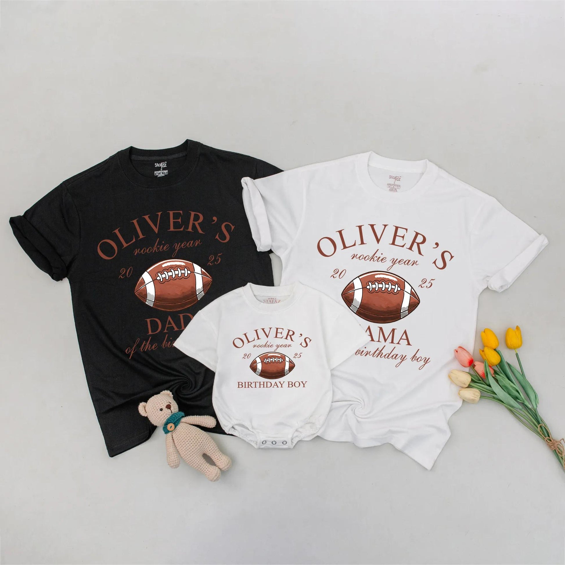Rookie Year Football Birthday Family Matching Shirts for First Birthday Boy Oliver's Game Day Party Celebration Tee for Mom Dad Sister Brother