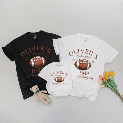 Rookie Year Football Birthday Family Matching Shirts for First Birthday Boy Oliver's Game Day Party Celebration Tee for Mom Dad Sister Brother