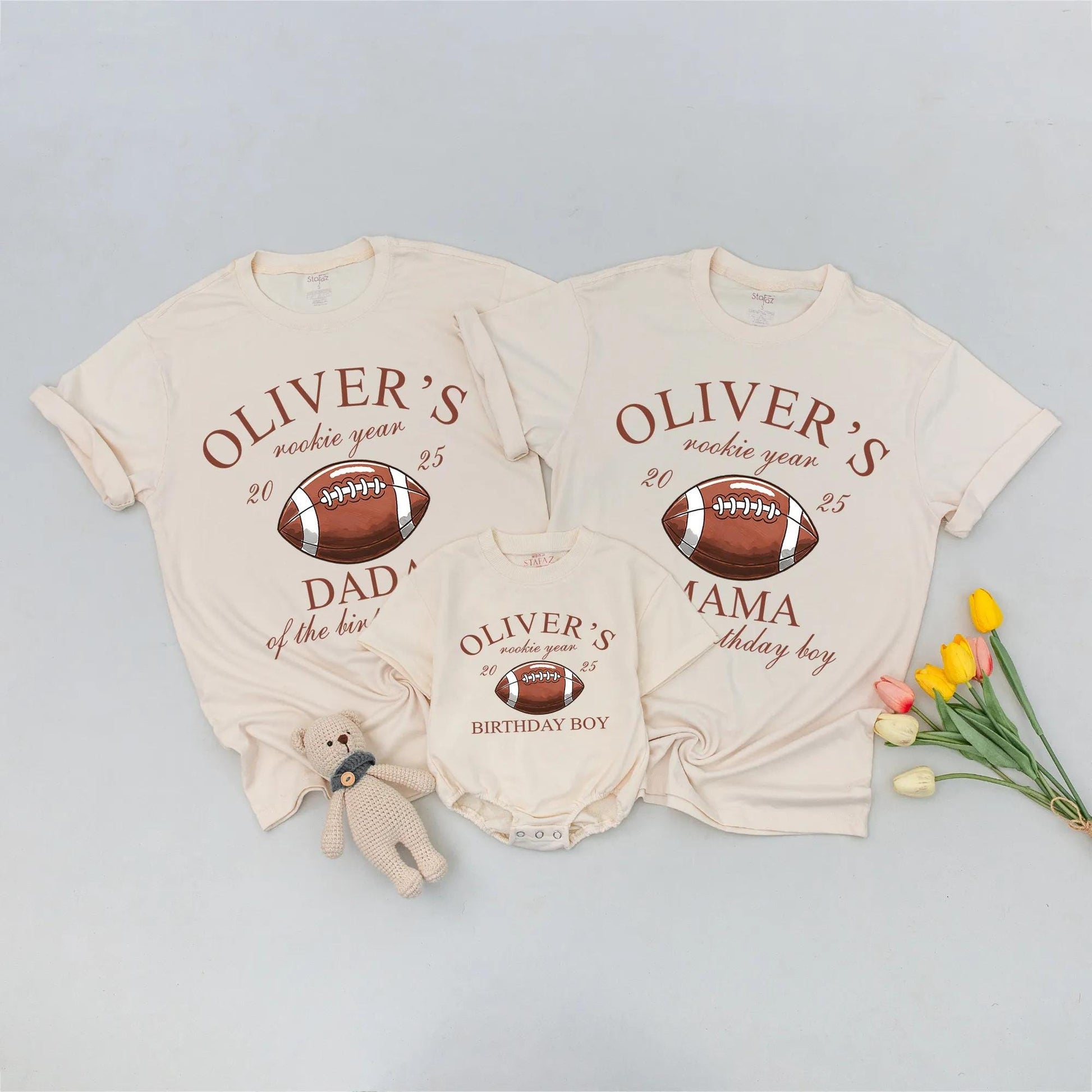 Rookie Year Football Birthday Family Matching Shirts for First Birthday Boy Oliver's Game Day Party Celebration Tee for Mom Dad Sister Brother