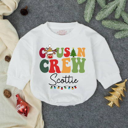 Matching Cousin Crew Christmas Romper Personalized Baby's First Christmas Outfit Cute Reindeer Design, Toddler Holiday Gift