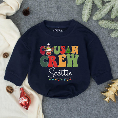 Matching Cousin Crew Christmas Romper Personalized Baby's First Christmas Outfit Cute Reindeer Design, Toddler Holiday Gift