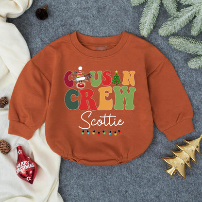Matching Cousin Crew Christmas Romper Personalized Baby's First Christmas Outfit Cute Reindeer Design, Toddler Holiday Gift
