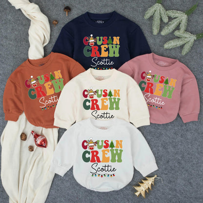 Matching Cousin Crew Christmas Romper Personalized Baby's First Christmas Outfit Cute Reindeer Design, Toddler Holiday Gift