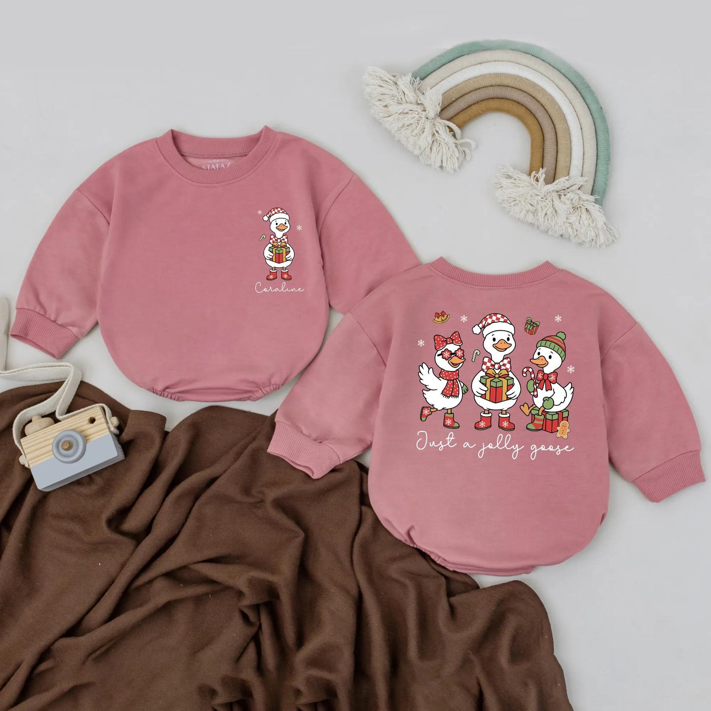 My 1st Christmas Personalized Romper: Jolly Goose Outfit, Custom Name Holiday Bodysuit, Funny Festive Infant Clothes, Baby Shower Gift, Red & Green 139