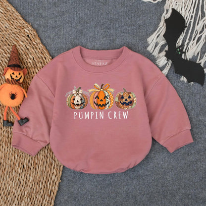 Pumpkin Crew Romper: Baby Girl's 1st Halloween Patchwork Outfit, Spooky Ghost Costume, Infant Fall Clothes - Adorable Toddler Gift Idea! (139 chars)