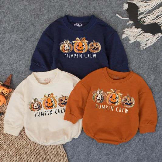 Pumpkin Crew Romper: Baby Girl's 1st Halloween Patchwork Outfit, Spooky Ghost Costume, Infant Fall Clothes - Adorable Toddler Gift Idea! (139 chars)
