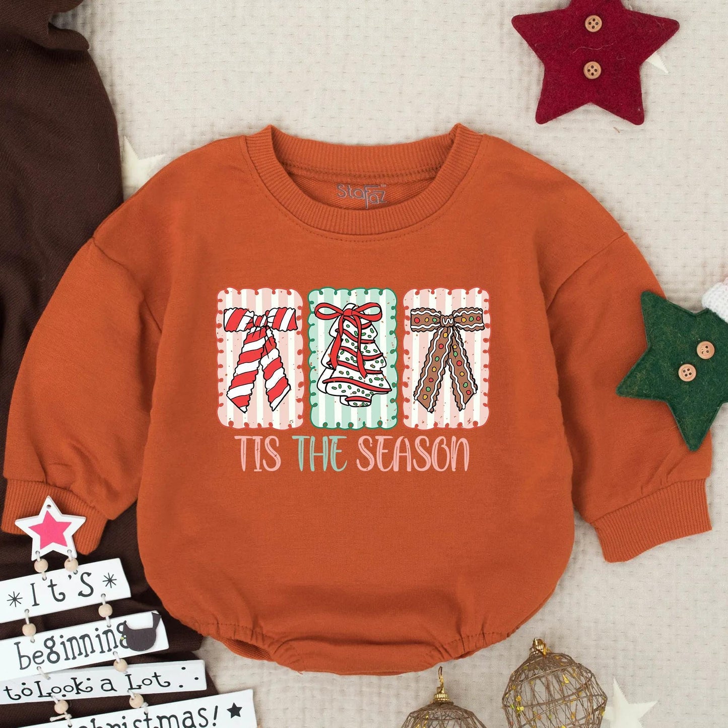 Tis The Season Baby Romper: Christmas Bows Design, First Xmas Outfit for Infants & Toddlers, Cute Holiday Clothes Gift