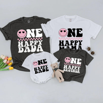 One Happy Dude 1st Birthday Matching Family Shirts: Retro Smiley Face Tees for Mom, Dad & Baby Boy's Pink First Birthday Outfit - Fun, Groovy & Cool!