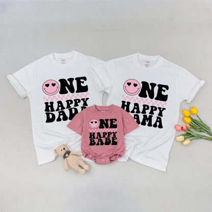 One Happy Dude 1st Birthday Matching Family Shirts: Retro Smiley Face Tees for Mom, Dad & Baby Boy's Pink First Birthday Outfit - Fun, Groovy & Cool!
