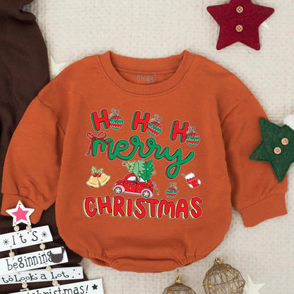 Tis The Season Ho Ho Ho Christmas Bow Baby Bubble Romper Festive Red Car Tree Infant First Xmas Outfit Toddler Cheerful Whimsical Holiday Design