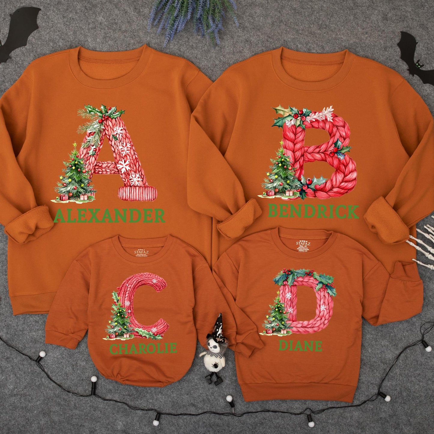 Custom Christmas Family Sweatshirt, Funny Xmas PJs, Personalized Name Letter Sweater, Festive Holiday Matching Outfits, Cozy & Comfortable 135 chars