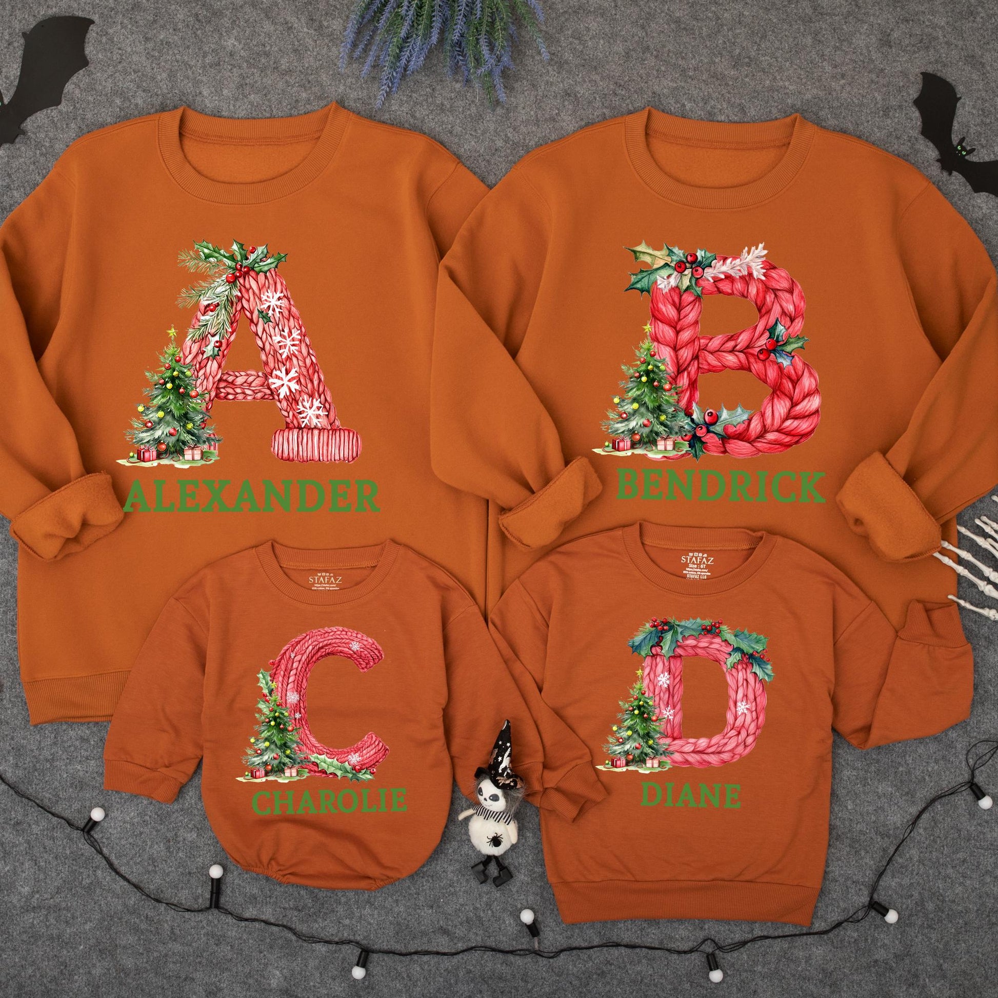 Custom Christmas Family Sweatshirt, Funny Xmas PJs, Personalized Name Letter Sweater, Festive Holiday Matching Outfits, Cozy & Comfortable 135 chars