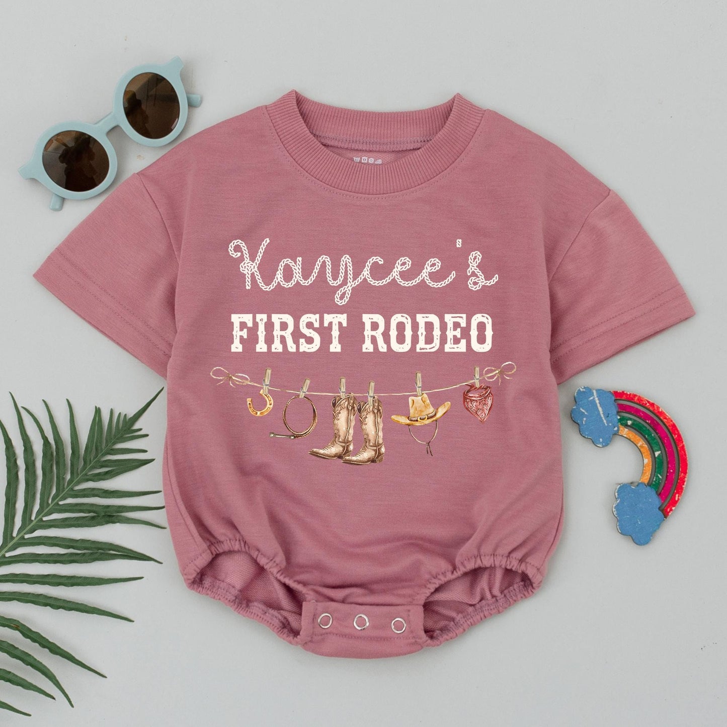 Kaycee's First Rodeo Personalized Romper, Custom 1st Birthday Outfit, Retro Western Baby Clothes, Country Cowboy Shower Gift, Vintage Style 139