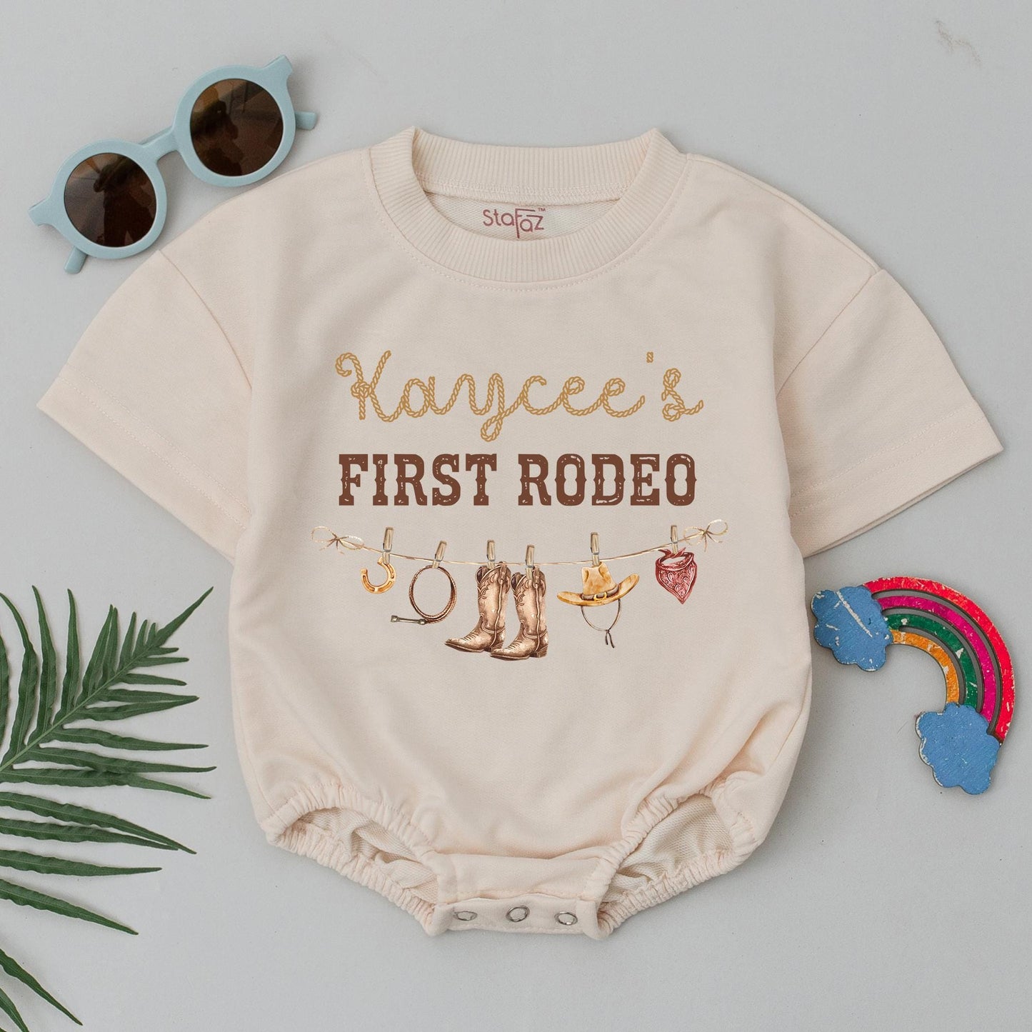 Kaycee's First Rodeo Personalized Romper, Custom 1st Birthday Outfit, Retro Western Baby Clothes, Country Cowboy Shower Gift, Vintage Style 139