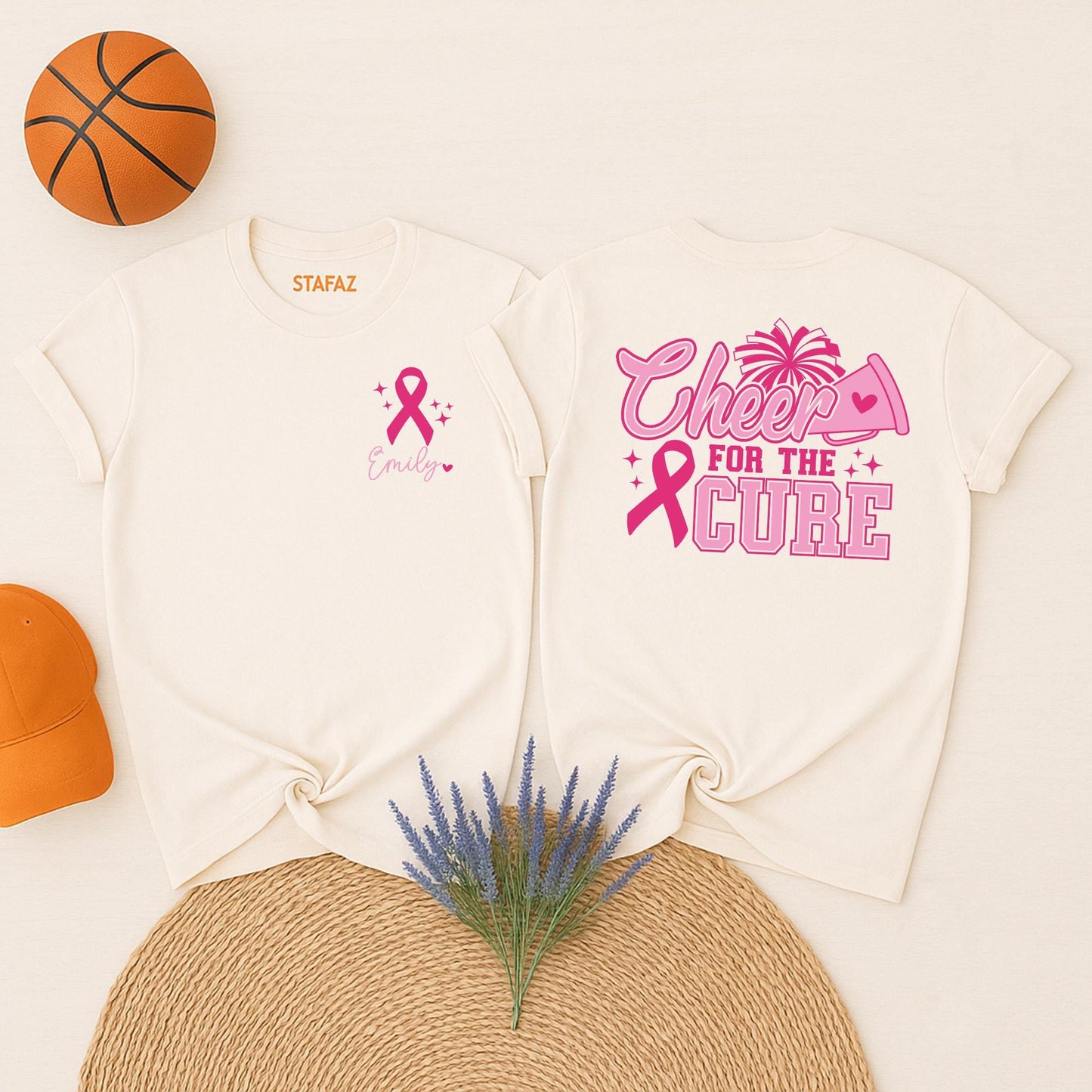 Custom Cheer Mom Breast Cancer Awareness Tee, Personalized Name Cheerleader Pink Ribbon Shirt, October Fight Gift, Team Spirit Support Squad Top 139