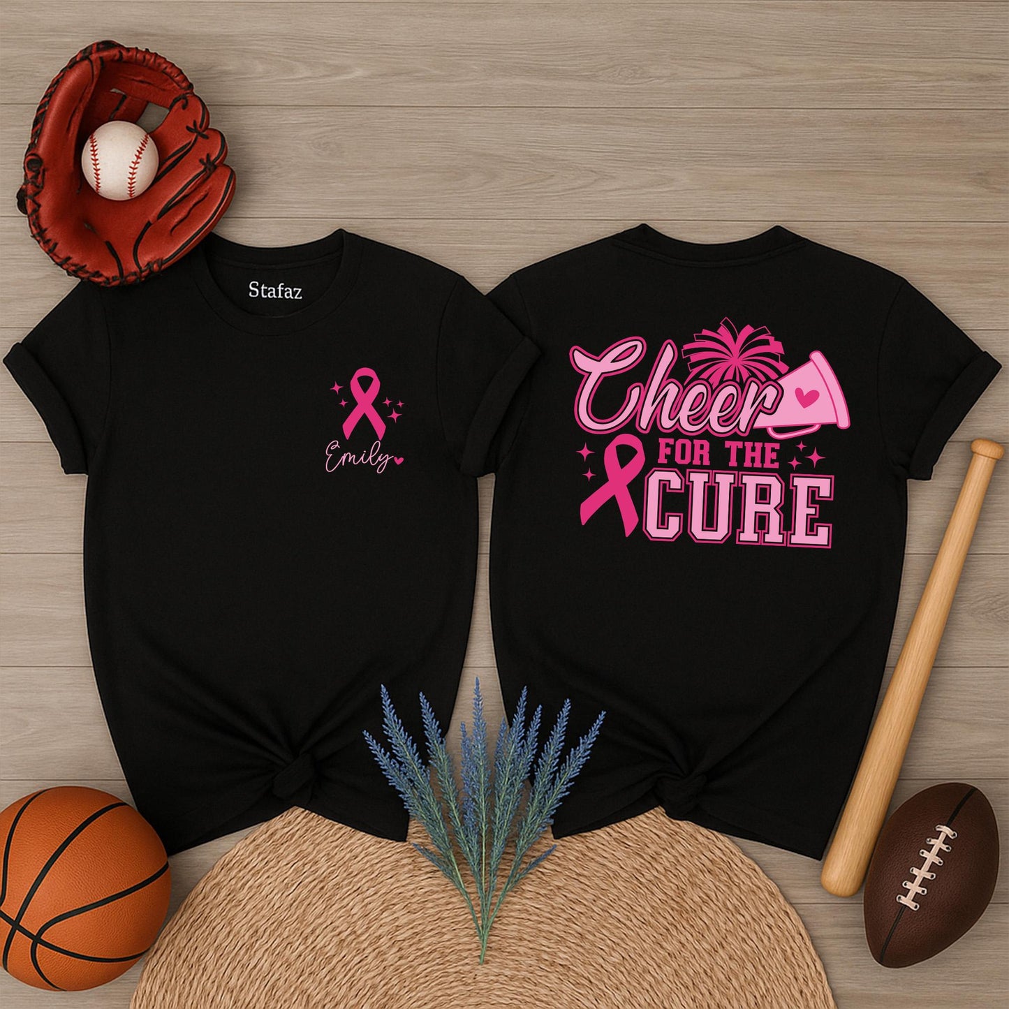 Custom Cheer Mom Breast Cancer Awareness Tee, Personalized Name Cheerleader Pink Ribbon Shirt, October Fight Gift, Team Spirit Support Squad Top 139