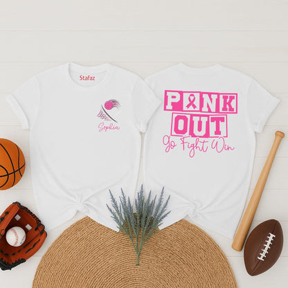 Custom Pink Out Volleyball Shirt Breast Cancer Awareness Game Day Support Tee Mom Personalized Name
