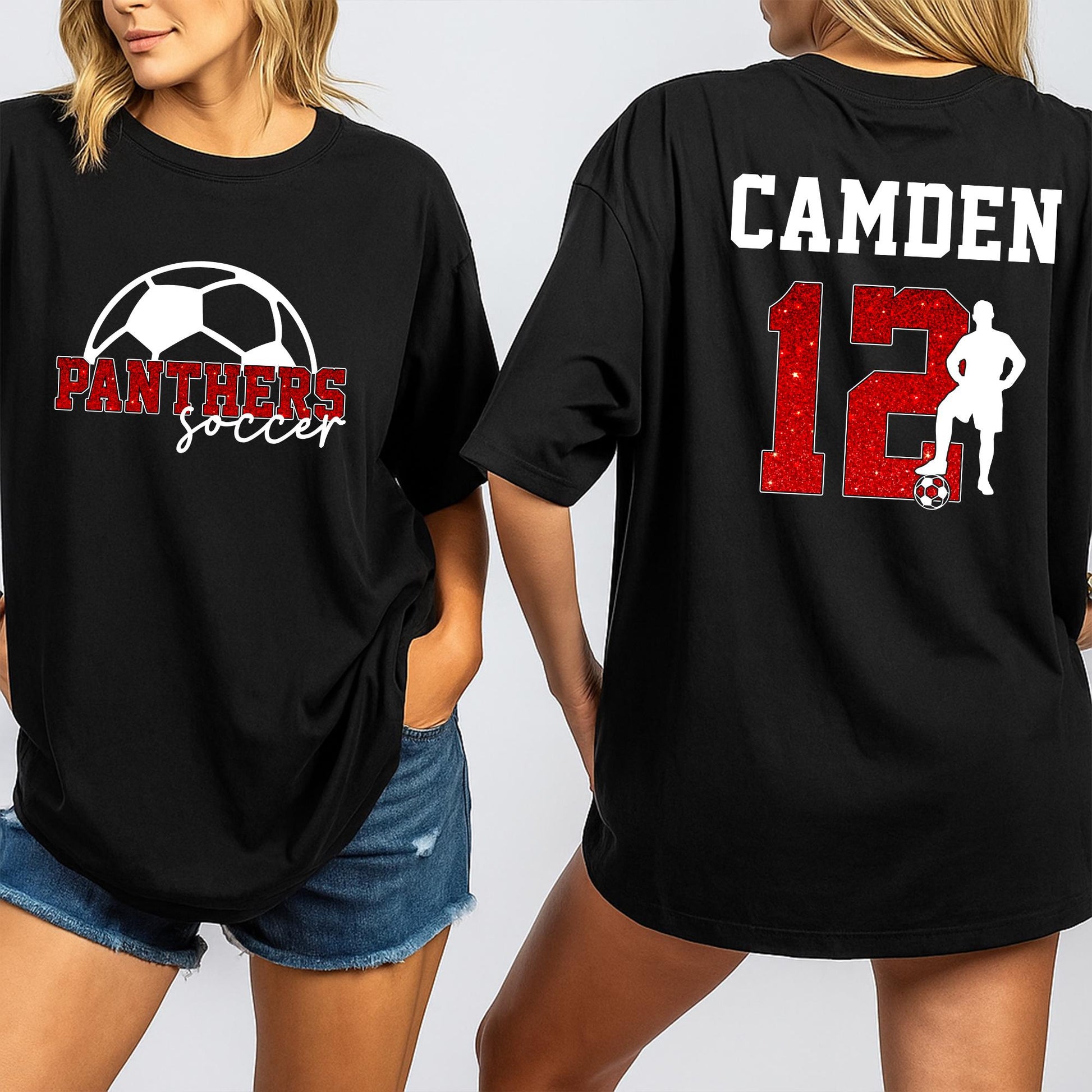 Custom Soccer Mom T-Shirt with player name and team name details, a comfortable game day fan shirt and thoughtful gift
