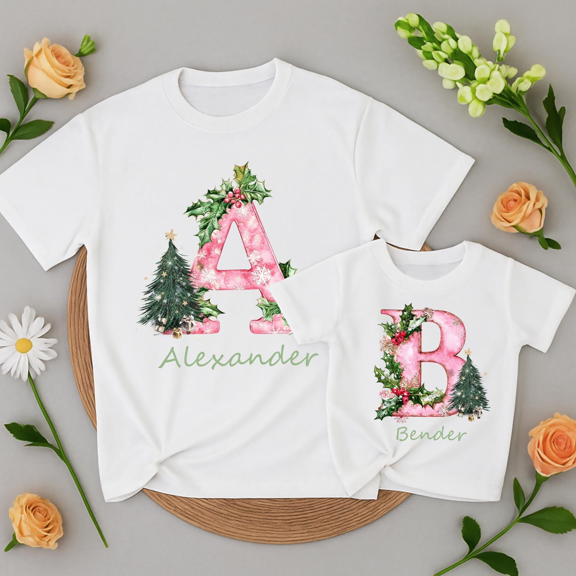 Custom Christmas Family PJs & Tees Funny Xmas Name Letter Shirts Personalized Holiday Pajamas Matching Family Reunion Gift