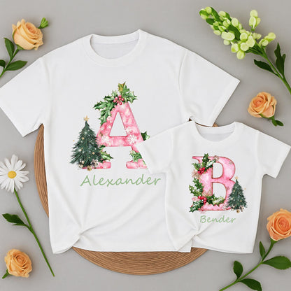 Custom Christmas Family PJs & Tees Funny Xmas Name Letter Shirts Personalized Holiday Pajamas Matching Family Reunion Gift