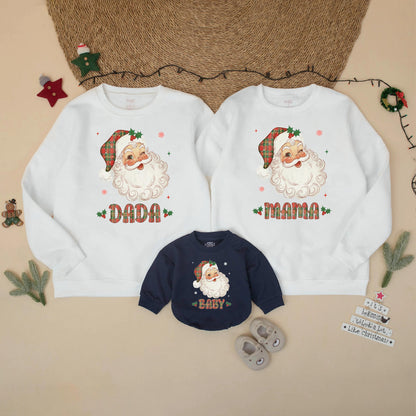 Retro Santa Christmas Family Matching Sweatshirt Holiday Outfit Mom Dad Baby Soft Comfortable Vintage Style Apparel Gift for Parents