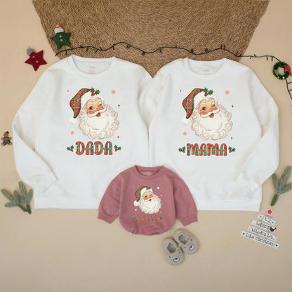Retro Santa Christmas Family Matching Sweatshirt Holiday Outfit Mom Dad Baby Soft Comfortable Vintage Style Apparel Gift for Parents