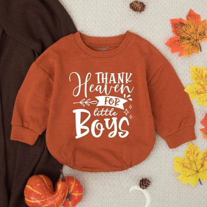 Thank Heaven for Little Boys Bubble Romper Christian Baby Boy Outfit Newborn Clothes Gift, Blessed Infant Bodysuit, Baby Shower Gift