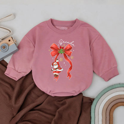 Personalized Christmas Bow Romper: Brenda's Santa Outfit, Cute Xmas Tree Newborn Gift Set, Holiday Baby Girl Clothes, Festive Infant Coming Home Outfit